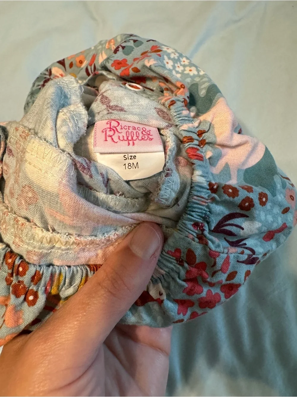 Ricrac & Ruffles - Unicorn & Rainbow Floral Baby Romper in Dusty Blue
